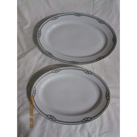 Meito China Japan 2 serving platters Helena pattern 1920-1940 gold trim art deco - Picture 3 of 10